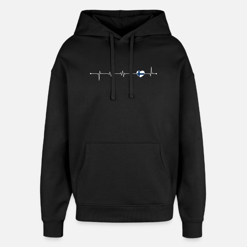 Heartbeat Love Finlande Drapeau - Sweat à capuche unisexe Stanley/Stella Oversized - noir