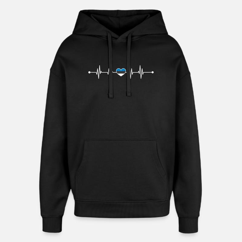 Battement de cœur du drapeau estonien - Sweat à capuche unisexe Stanley/Stella Oversized - noir
