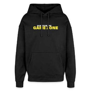 GAME ZONE - Oversized Unisex Hoodie von Stanley/Stella - Schwarz - Vorne - AI Model Female 172 light (172cm) & AI Model Male 185 light (185cm)
