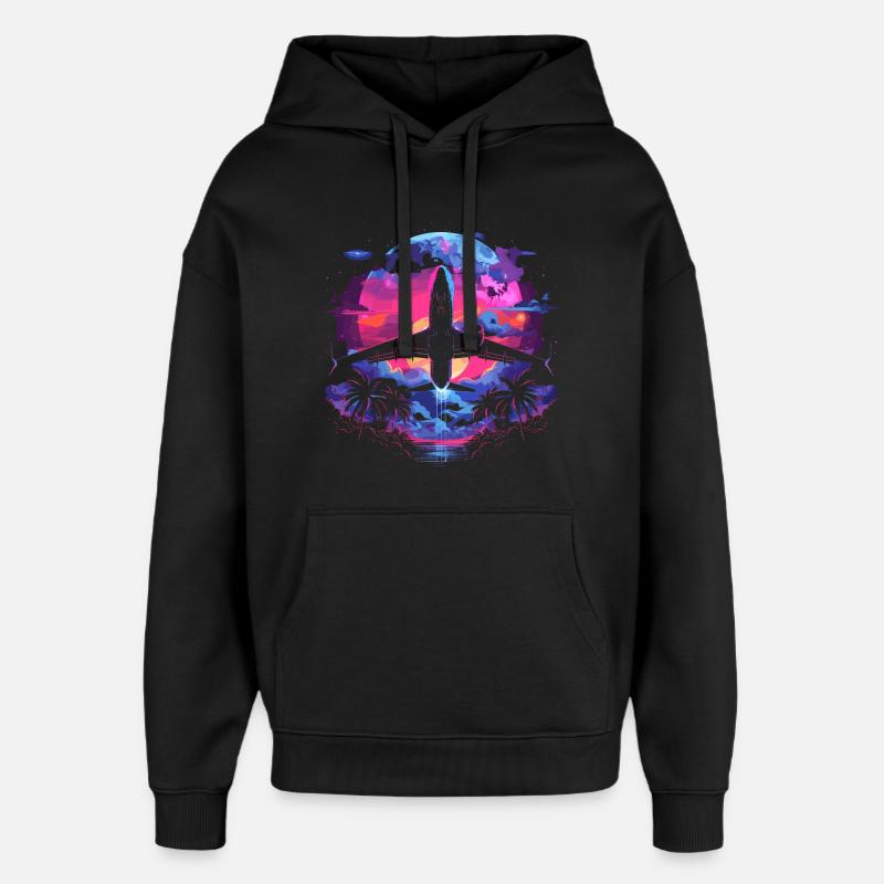 Retro Flugzeug Retrowave - Oversized Unisex Hoodie von Stanley/Stella - Schwarz