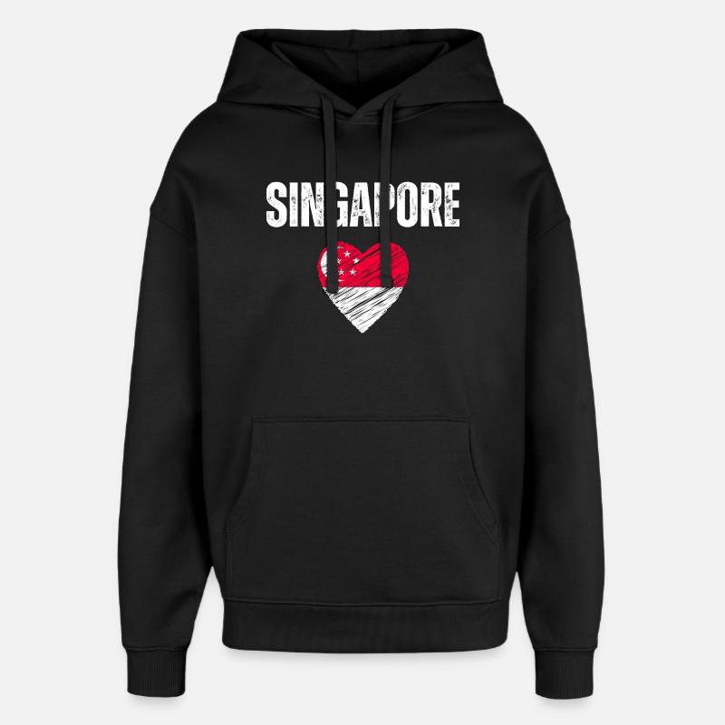 J’aime Singapour, le drapeau de Singapour - Sweat à capuche unisexe Stanley/Stella Oversized - noir