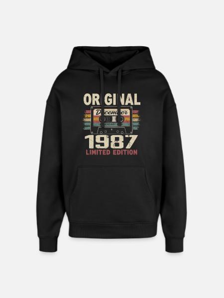 December 1987 Birthday Gift - Oversized Unisex Hoodie by Stanley/Stella - black