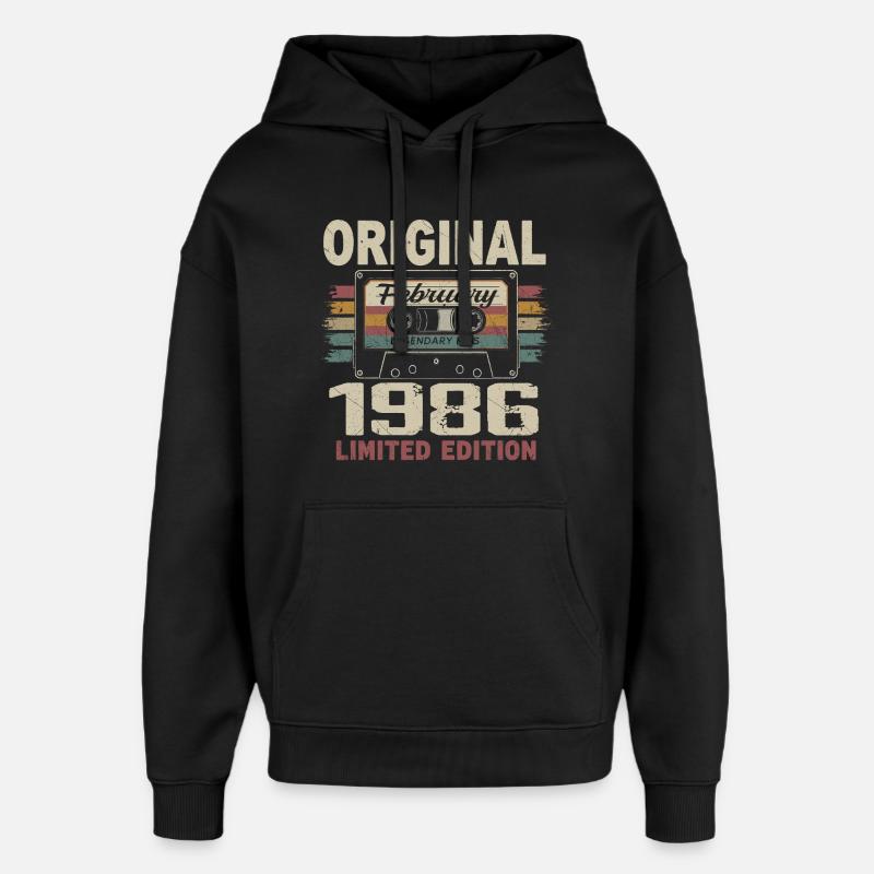 Février 1986, Cadeau d'Anniversaire février 1986 - Sweat à capuche unisexe Stanley/Stella Oversized - noir