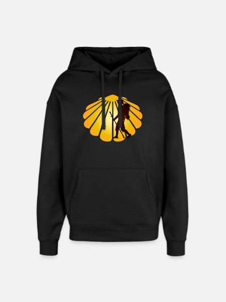 A pilgrim on a pilgrimage path with scallops - Oversized Unisex Hoodie by Stanley/Stella - black