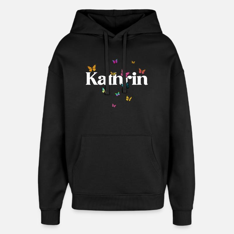 Schöner Mädchenname mit Schmetterlingen KATHRIN - Oversized Unisex Hoodie von Stanley/Stella - Schwarz