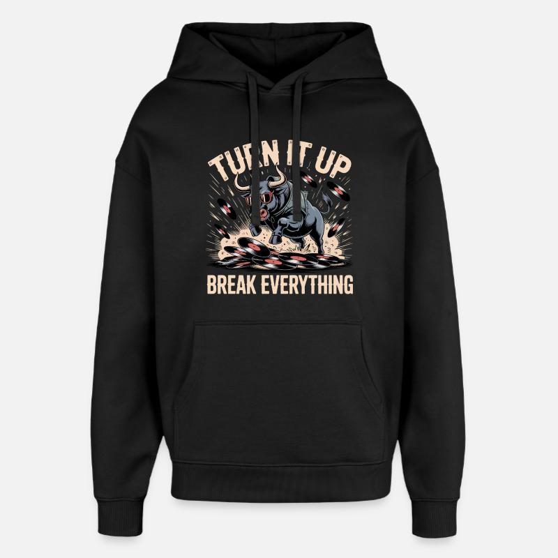 Monte le son, Vinyl Bull - Sweat à capuche unisexe Stanley/Stella Oversized - noir
