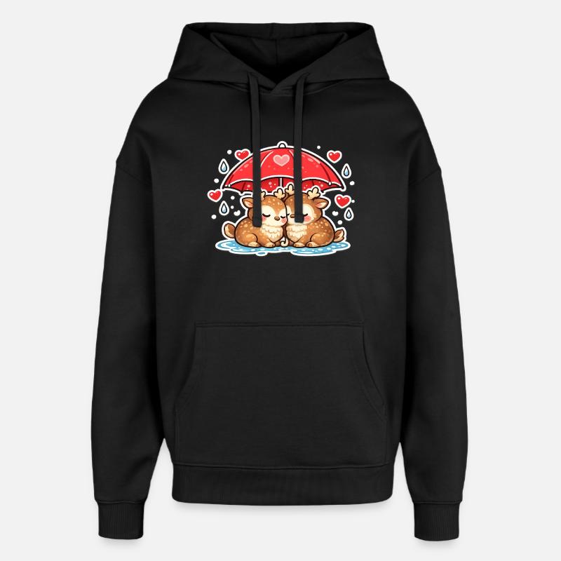 Deux cerfs sous un parapluie - Sweat à capuche unisexe Stanley/Stella Oversized - noir