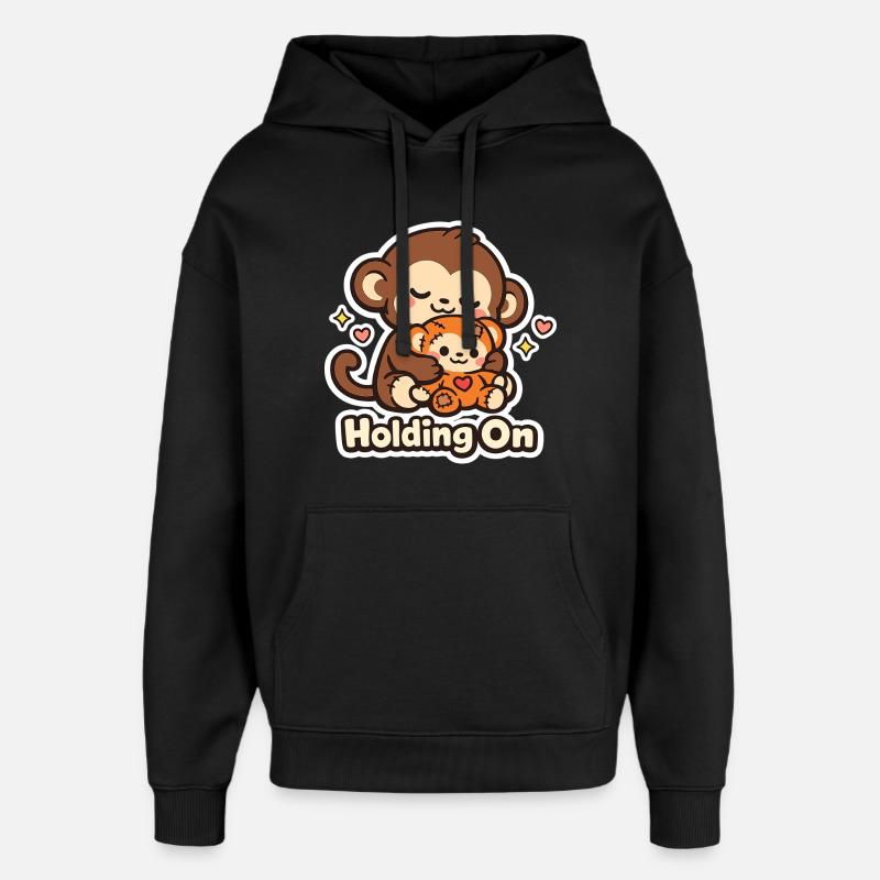Punch Macaque Holding On - Oversized Unisex Hoodie by Stanley/Stella - black