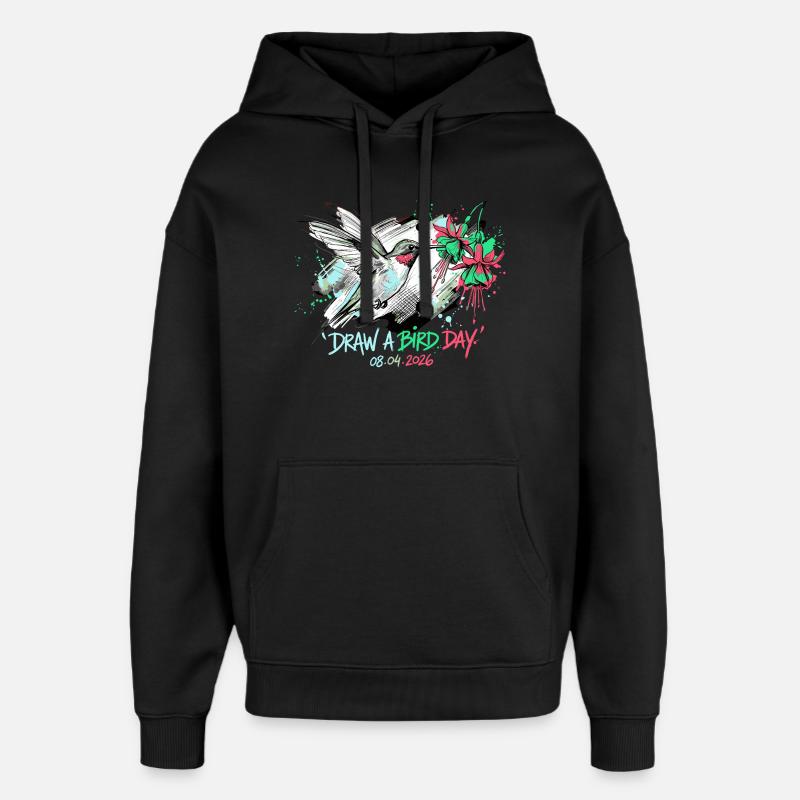 Éclaboussure d’encre colibri avec fleurs - Sweat à capuche unisexe Stanley/Stella Oversized - noir