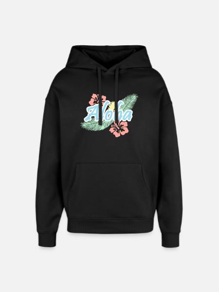 Aloha Tropical Summer Flowers - Oversized Unisex Hoodie by Stanley/Stella - black