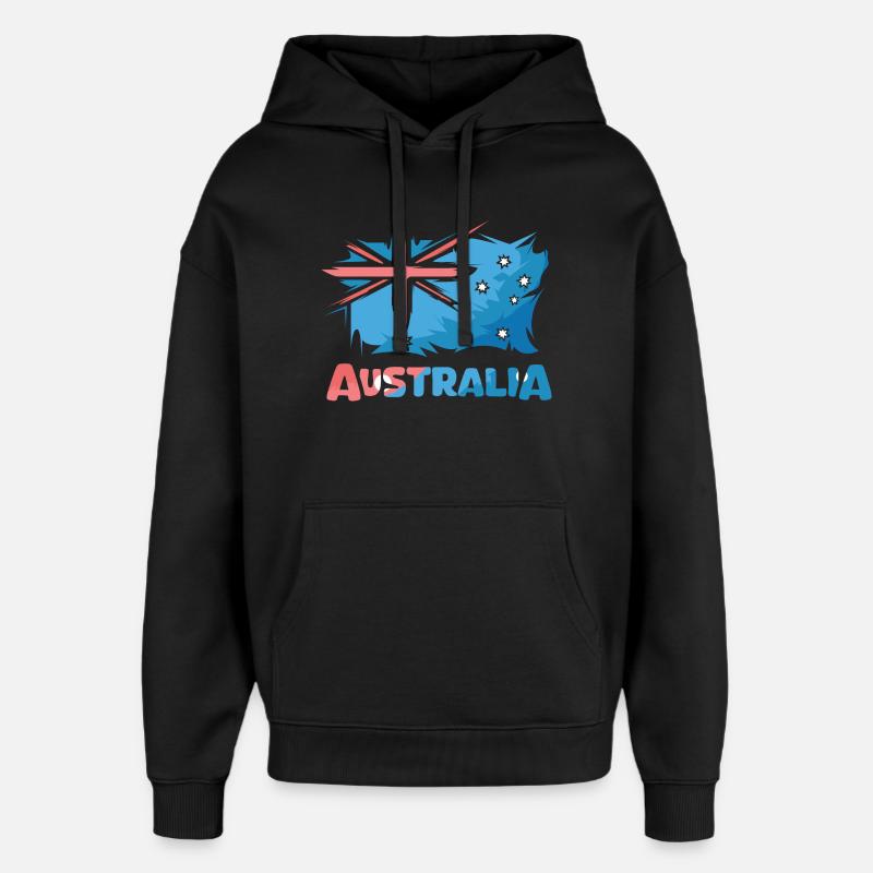 Australia Flag Comic Illustration Icon Logo - Oversized Unisex Hoodie by Stanley/Stella - black
