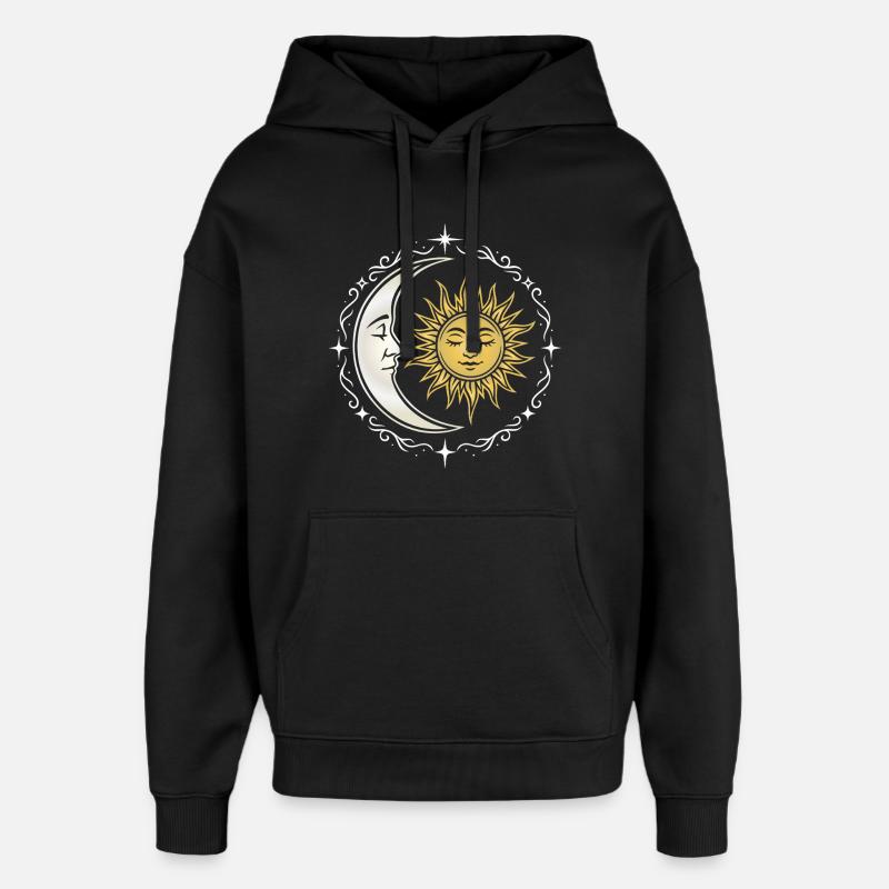 Soleil et Lune - Symbole spirituel - Sweat à capuche unisexe Stanley/Stella Oversized - noir