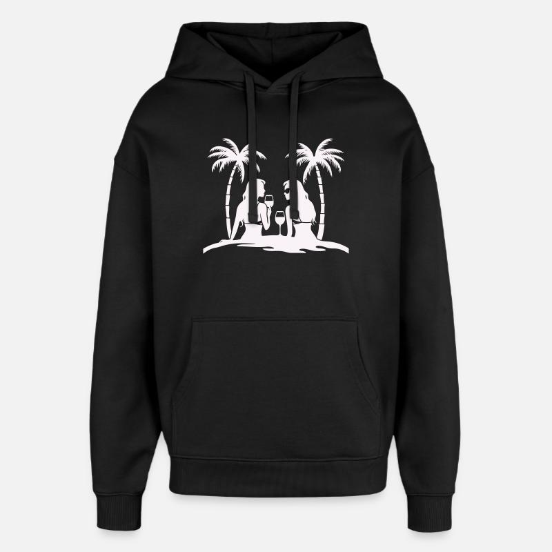 Silhouette style tropical beach night - Oversized Unisex Hoodie by Stanley/Stella - black
