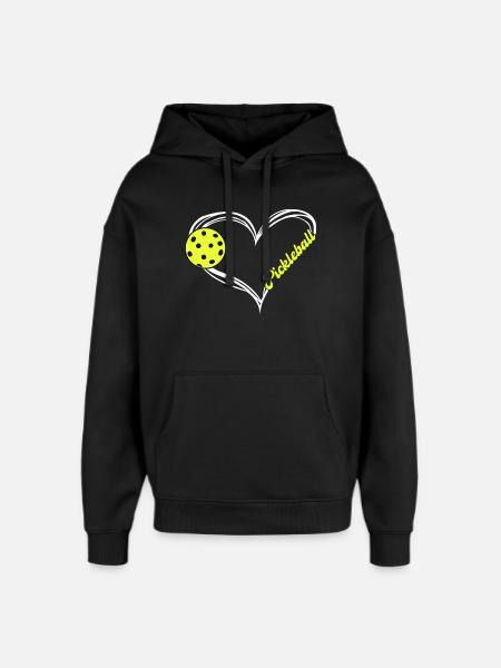 Pickleball Heart Neon Love - Oversized Unisex Hoodie by Stanley/Stella - black