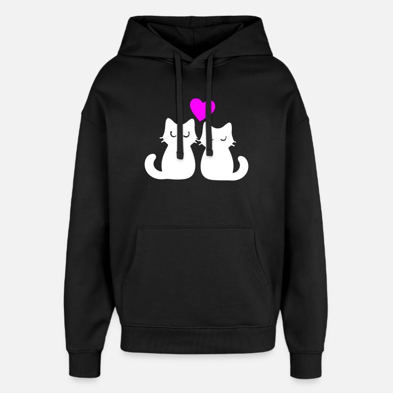 Couple de chats amoureux - Sweat à capuche unisexe Stanley/Stella Oversized - noir