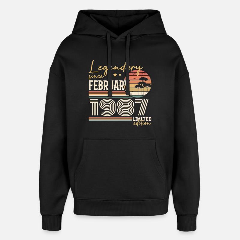 Février 1987 anniversaire 1987 légendes Février - Sweat à capuche unisexe Stanley/Stella Oversized - noir