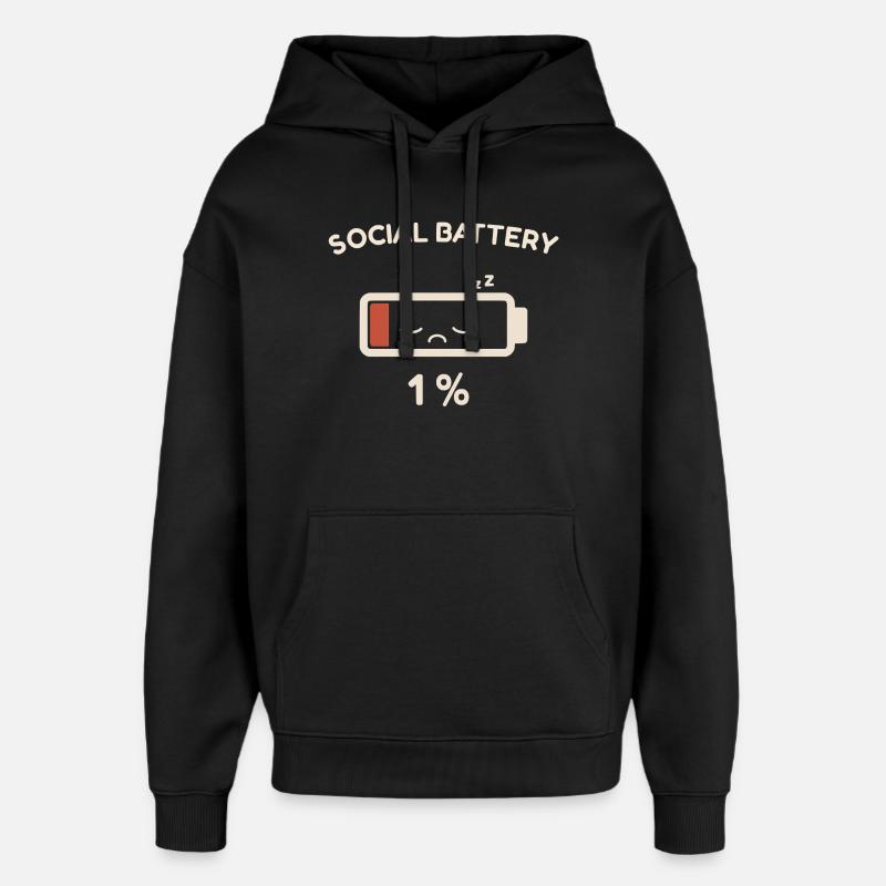 Batterie sociale 1 % - Sweat à capuche unisexe Stanley/Stella Oversized - noir