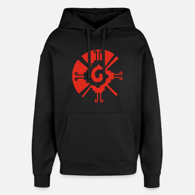 Solar Geometric Pattern (Red) - Oversized Unisex Hoodie by Stanley/Stella - black