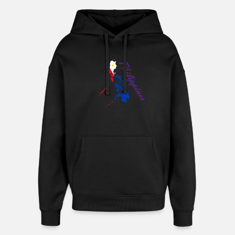 Philippines Flag Map Script - Oversized Unisex Hoodie by Stanley/Stella - black