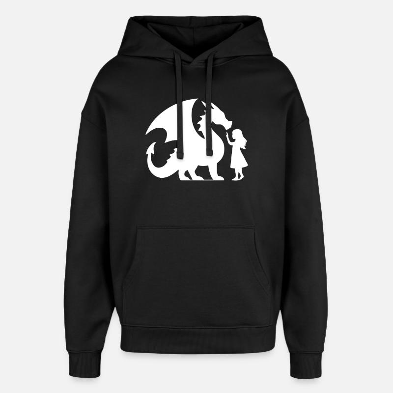 Mythischer Drache und Mädchen Silhouette Design - Oversized Unisex Hoodie von Stanley/Stella - Schwarz