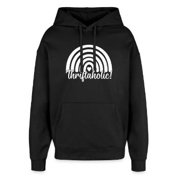 Thrift Shop Thriftaholic Love Thrifting - Oversized Unisex Hoodie von Stanley/Stella - Schwarz - Vorne - AI Model Female 172 light (172cm) & AI Model Male 185 light (185cm)
