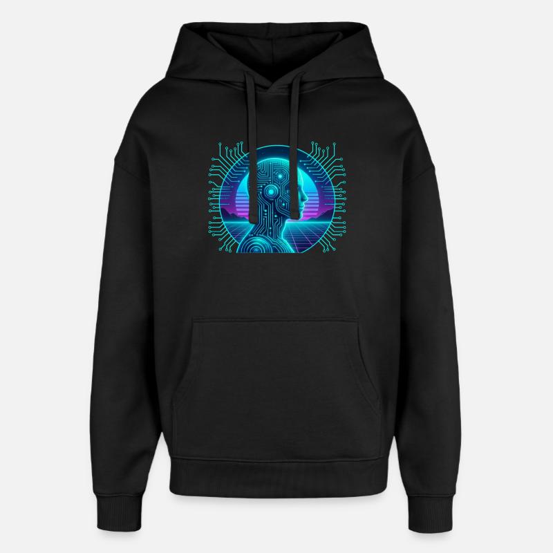 Artificial Intelligence Cyberpunk Neon Circuit - Oversized Unisex Hoodie by Stanley/Stella - black