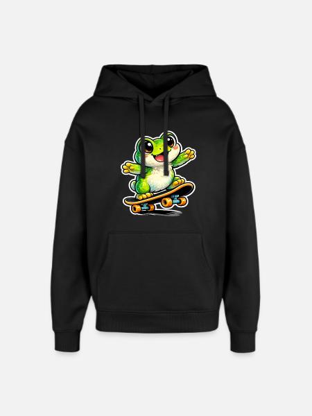 Happy Frog Skateboard - Oversized Unisex Hoodie by Stanley/Stella - black