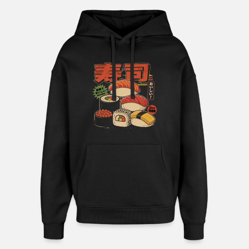 Illustration de style Sushi Rétro Japon - Sweat à capuche unisexe Stanley/Stella Oversized - noir