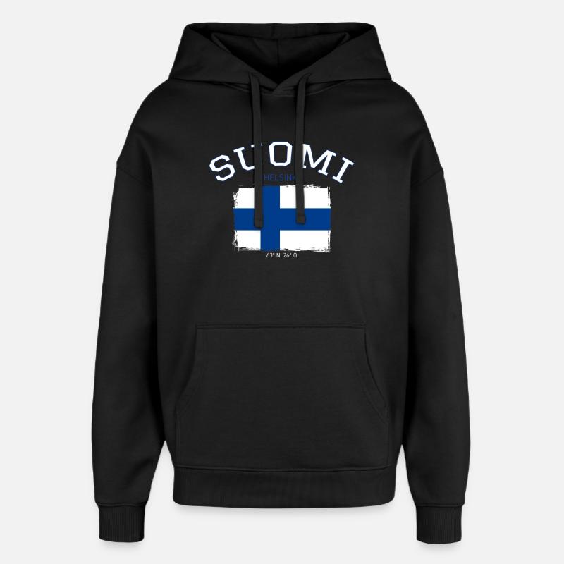 Finnland Flagge mit Helsinki Referenz - Oversized Unisex Hoodie von Stanley/Stella - Schwarz