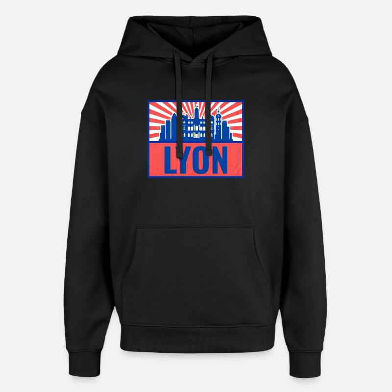 Lyon Skyline BlueRed Rétro - Sweat à capuche unisexe Stanley/Stella Oversized - noir