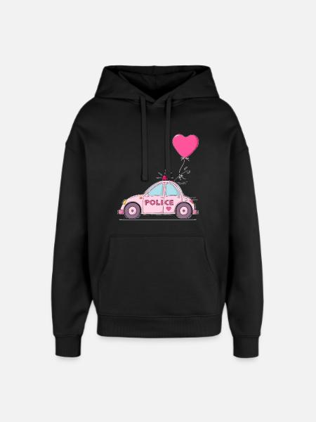 Police Heart Pink - Oversized Unisex Hoodie by Stanley/Stella - black