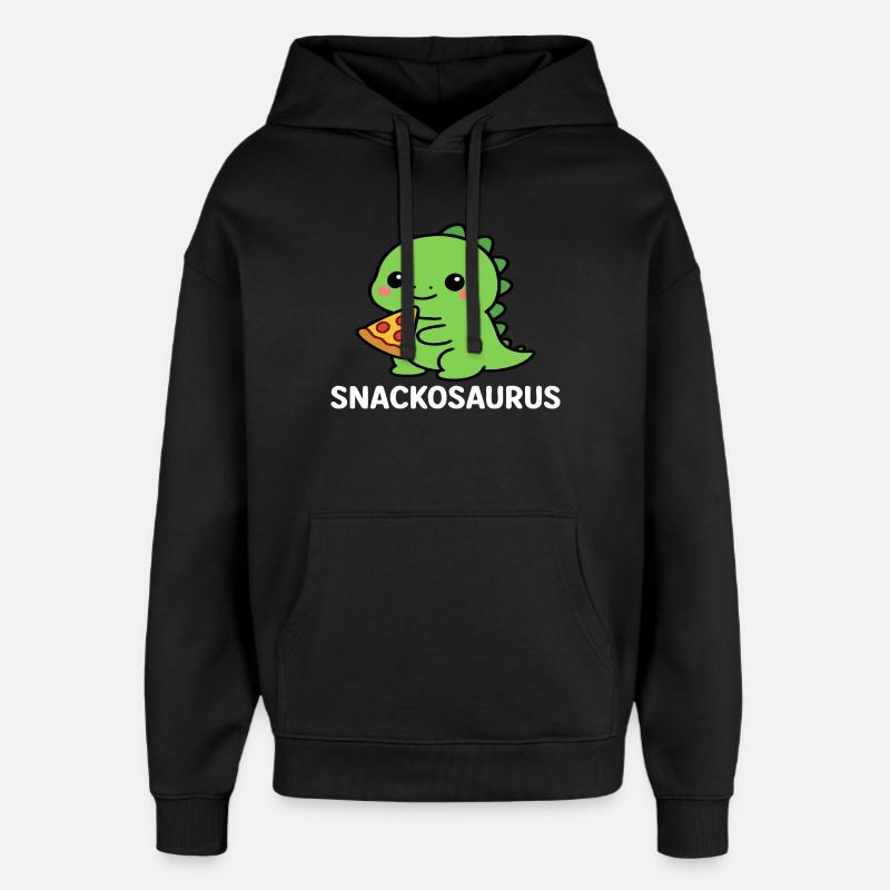 Playful dinosaur with pizza slice - Oversized Unisex Hoodie by Stanley/Stella - black
