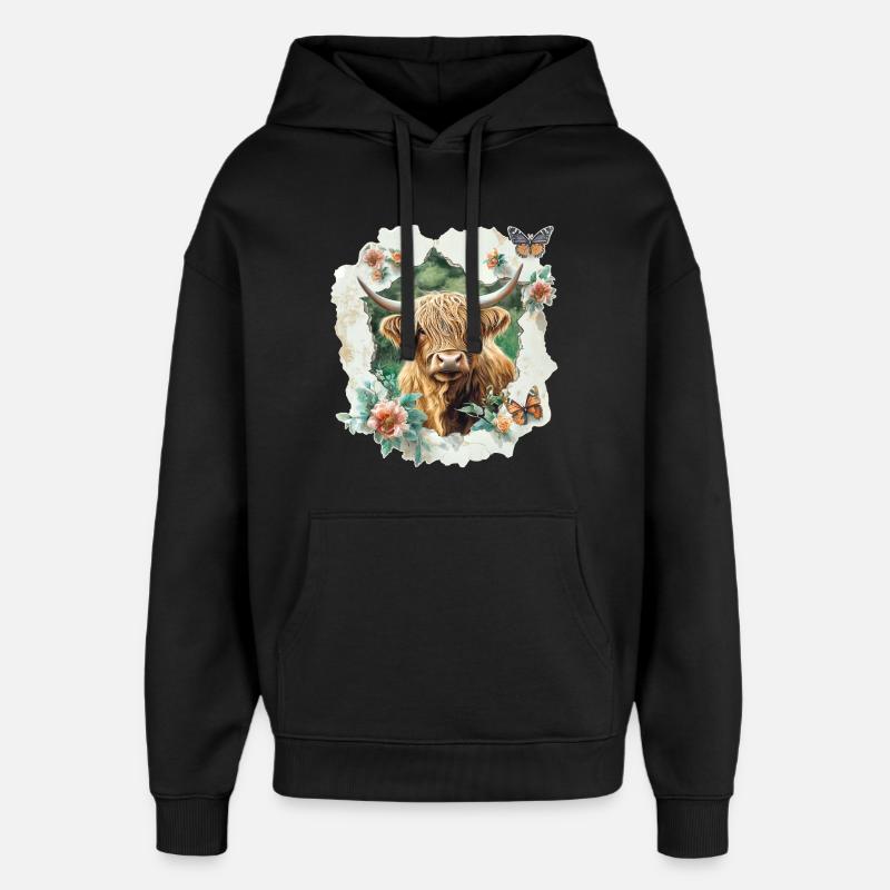 Bovins Highland - Sweat à capuche unisexe Stanley/Stella Oversized - noir