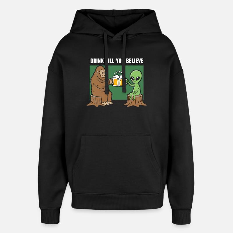 Kippis Alienille ja Sasquatchille - Huppari unisex Stanley/Stella Oversized - musta