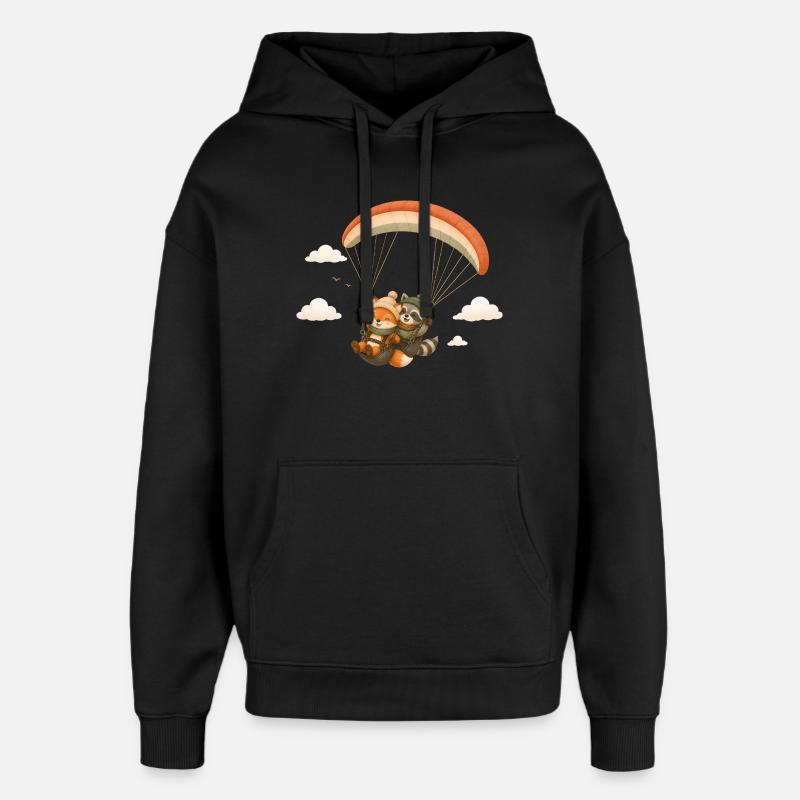 Tandem Flight Fox Raton Laveur Cartoon - Sweat à capuche unisexe Stanley/Stella Oversized - noir
