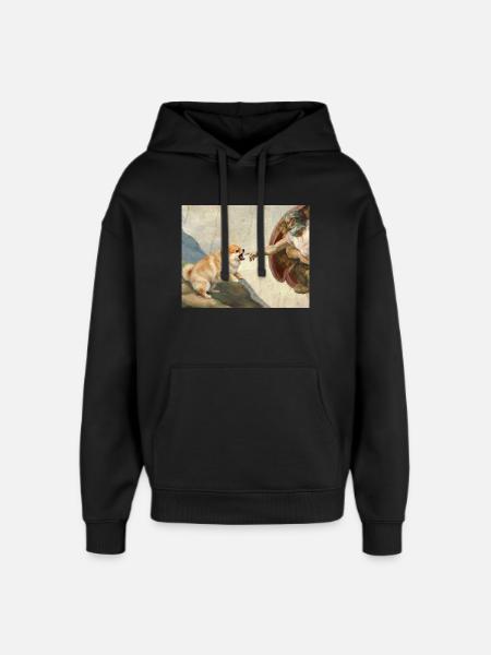 Dog God Hand Pomeranian Dog meme - Oversized Unisex Hoodie by Stanley/Stella - black