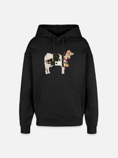 vache décorée avec cloche et décorations florales - Sweat à capuche unisexe Stanley/Stella Oversized - noir