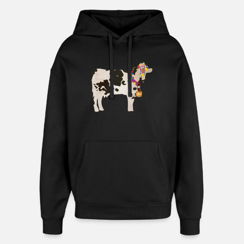 vache décorée avec cloche et décorations florales - Sweat à capuche unisexe Stanley/Stella Oversized - noir