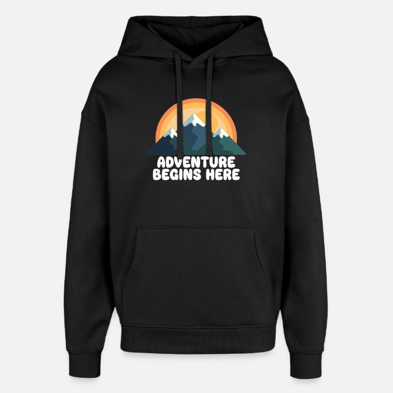 Adventure Mountain Peak Sunset - Oversized Unisex Hoodie by Stanley/Stella - black