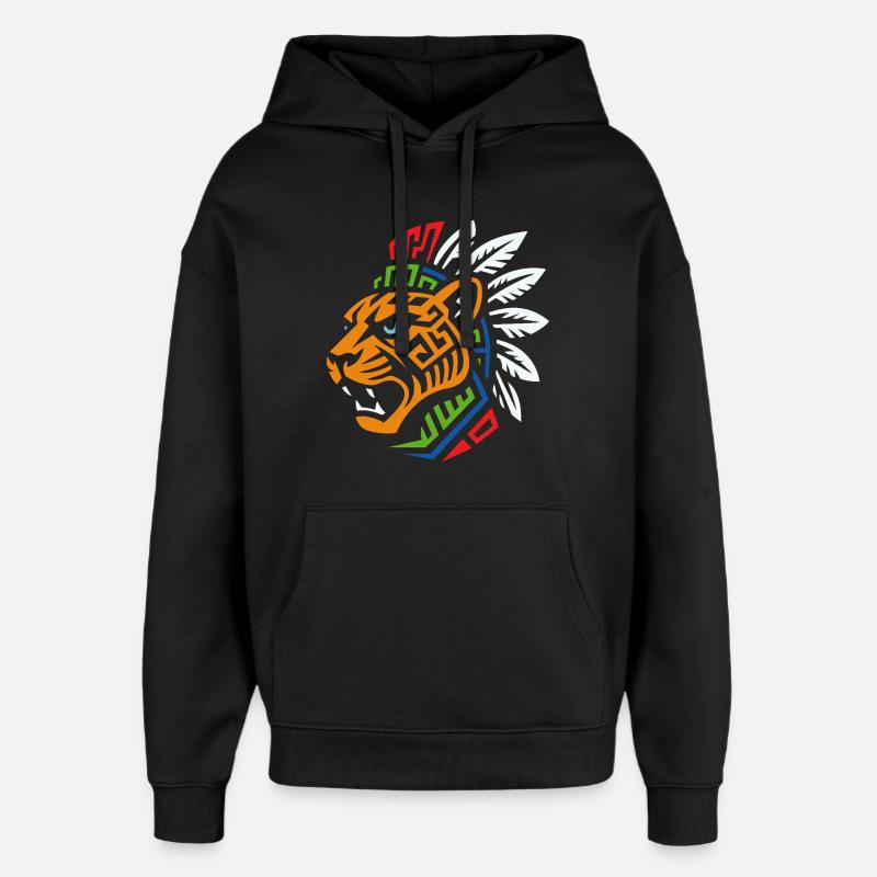 Tribal Tiger – Un design ethnique puissant - Sweat à capuche unisexe Stanley/Stella Oversized - noir