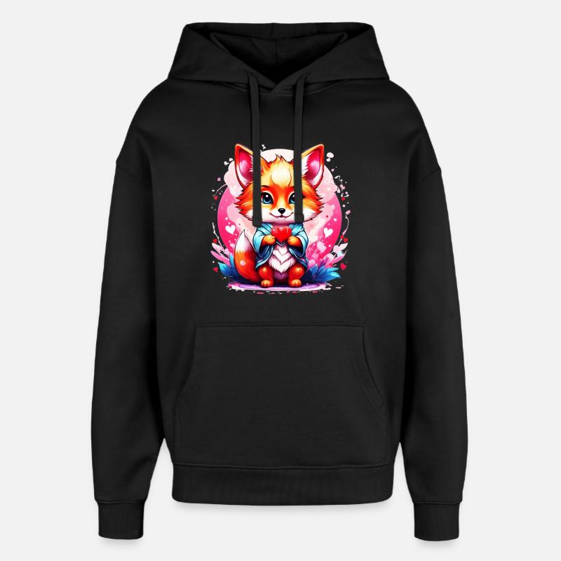 Kawaii Chibi Fox - Sweat à capuche unisexe Stanley/Stella Oversized - noir
