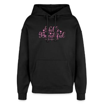 Hallo, schöne Schrift-Herzen - Oversized Unisex Hoodie von Stanley/Stella - Schwarz - Vorne - AI Model Female 172 light (172cm) & AI Model Male 185 light (185cm)