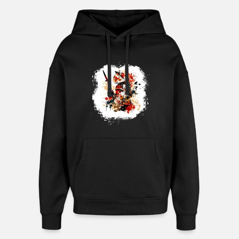 Samurai Katze Rot Schwarz - Oversized Unisex Hoodie von Stanley/Stella - Schwarz