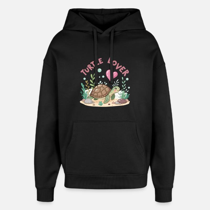 Tortue Amoureuse Floreitée Pastel - Sweat à capuche unisexe Stanley/Stella Oversized - noir