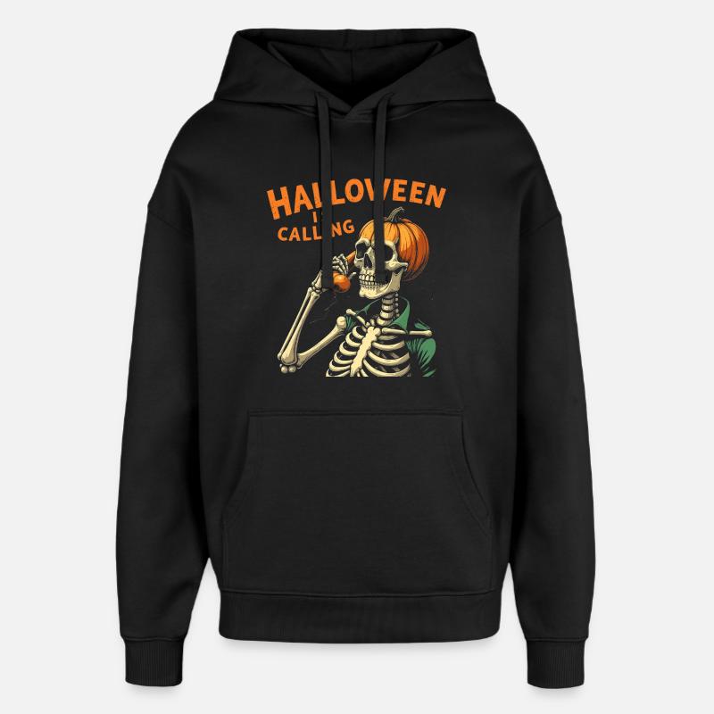 Crâne de Halloween avec Potiron  - Sweat à capuche unisexe Stanley/Stella Oversized - noir