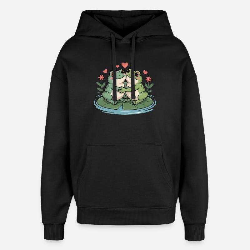 Couple grenouilles pour la Saint-Valentin - Sweat à capuche unisexe Stanley/Stella Oversized - noir