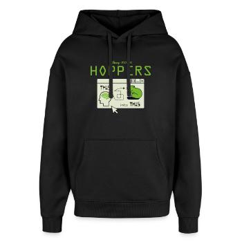 Hoppers Design Von Mensch Zu Biber Und Zurück - Oversized Unisex Hoodie von Stanley/Stella - Schwarz - Vorne - AI Model Female 172 light (172cm) & AI Model Male 185 light (185cm)