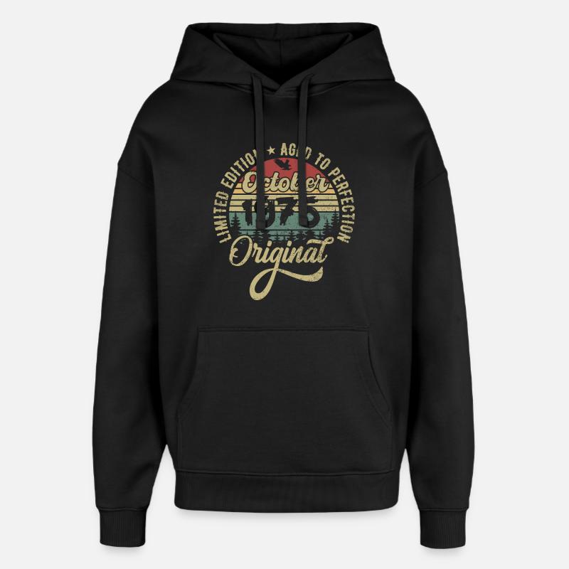 Octobre 1975 Anniversaire Octobre 1975 Octobre - Sweat à capuche unisexe Stanley/Stella Oversized - noir