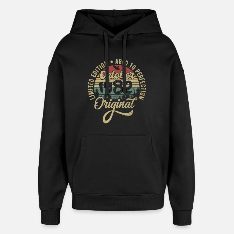 Octobre 1982 Anniversaire Octobre 1982 Octobre - Sweat à capuche unisexe Stanley/Stella Oversized - noir