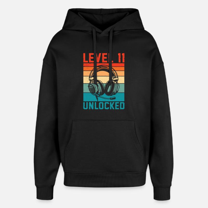 Niveau 11 Débloqué, 11ème anniversaire - Sweat à capuche unisexe Stanley/Stella Oversized - noir